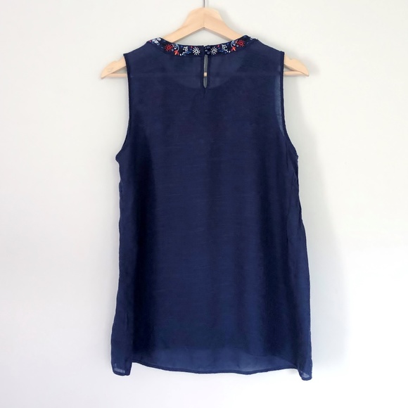 Alyx Navy Blue Floral Embroidered Sleeveless Top - Picture 6 of 6